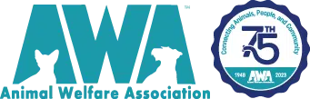 Logo for the 75th anniversary of Animal Welfare Association, or AWA.