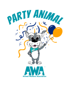 Animal Welfare Association birthday party logo with scout the mascot.