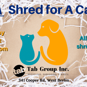 Flyer for Animal Welfare Association's Shred for a Cause event on April 1.