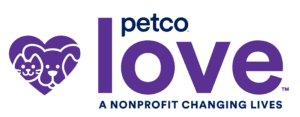 Purple logo with heart for Petco Love.