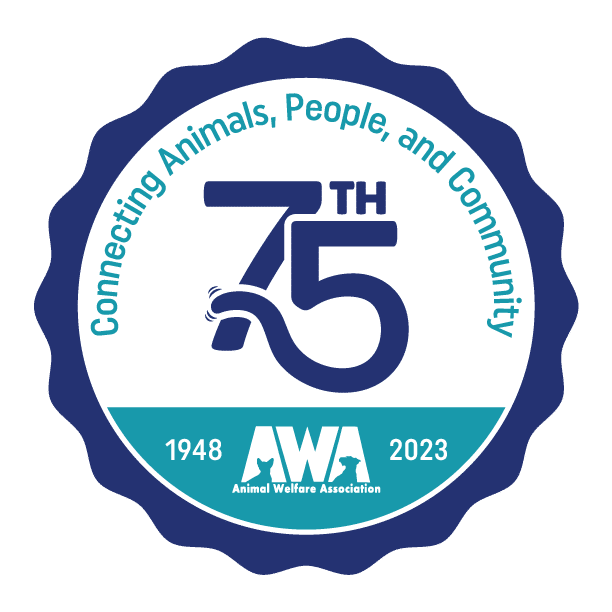 Blue and teal logo for Animal welfare Association's 75th Anniversary.