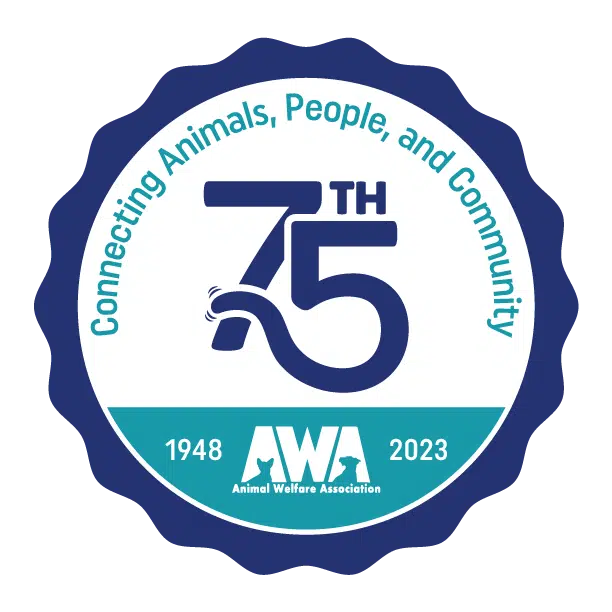 Blue and teal logo for Animal welfare Association's 75th Anniversary.