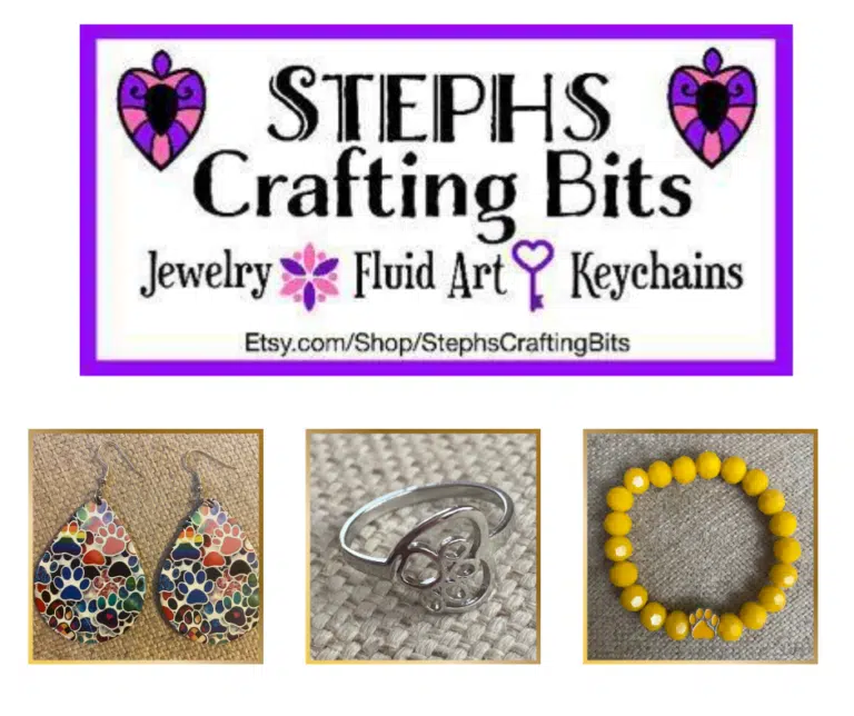 Flyer with earrings, rings, and bracelets made by Steph's Crafting Bits.