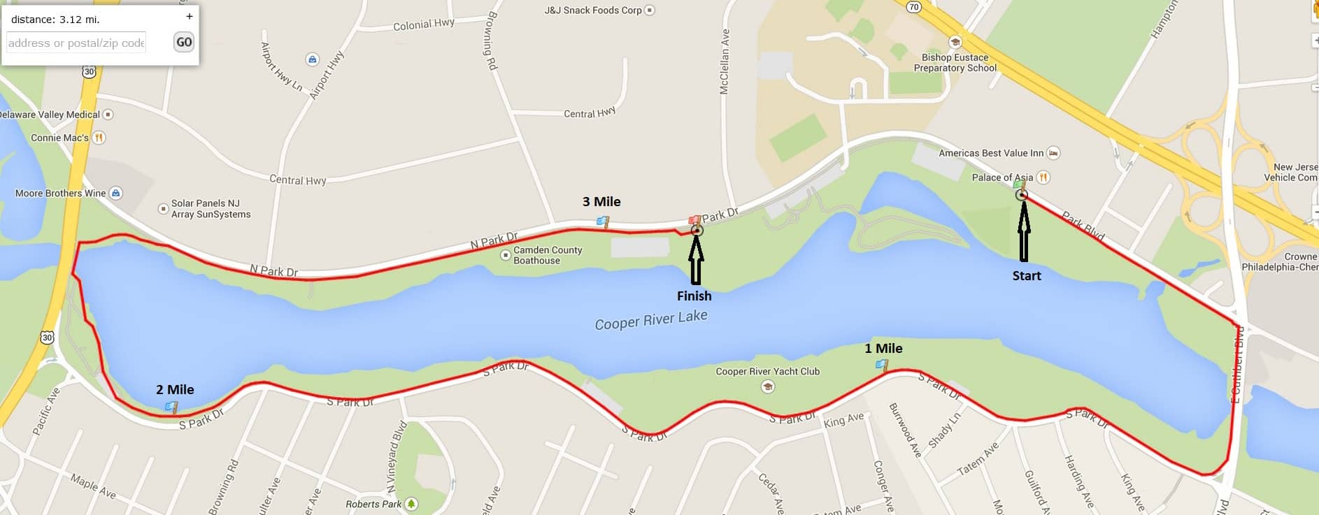 Paws & Feet Race Map at Cooper River Park