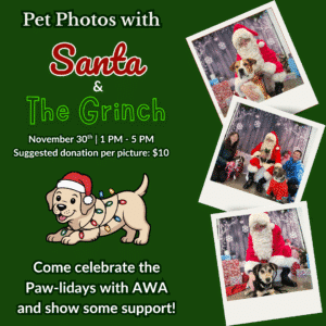 Pet Photos with Santa & The Grinch. November 30 1-5pm
