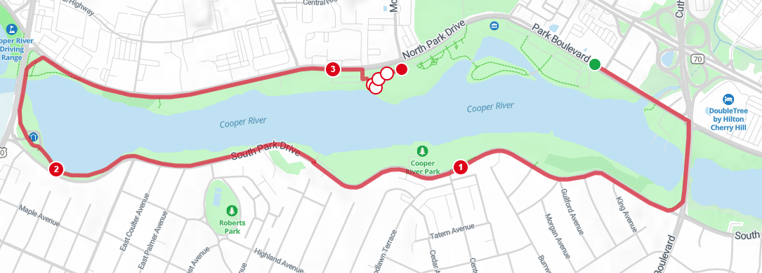 Running course map around cooper river